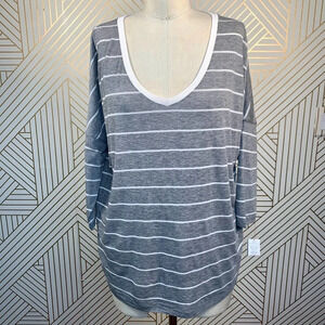Kit & Ace Gray Striped Cashmere Blend V-neck Shirt‎